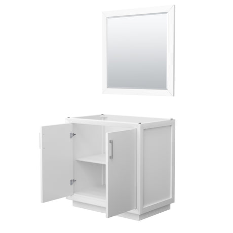 Strada 36 Inch Single Bathroom Vanity in White No Countertop No Sink Brushed Nickel Trim 34 Inch Mirror