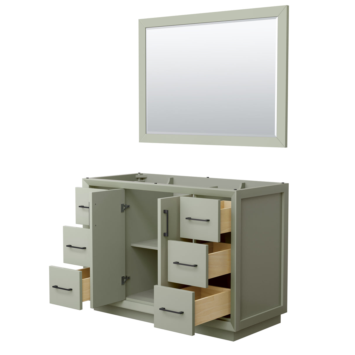 Strada 48 Inch Single Bathroom Vanity in Light Green No Countertop No Sink Matte Black Trim 46 Inch Mirror