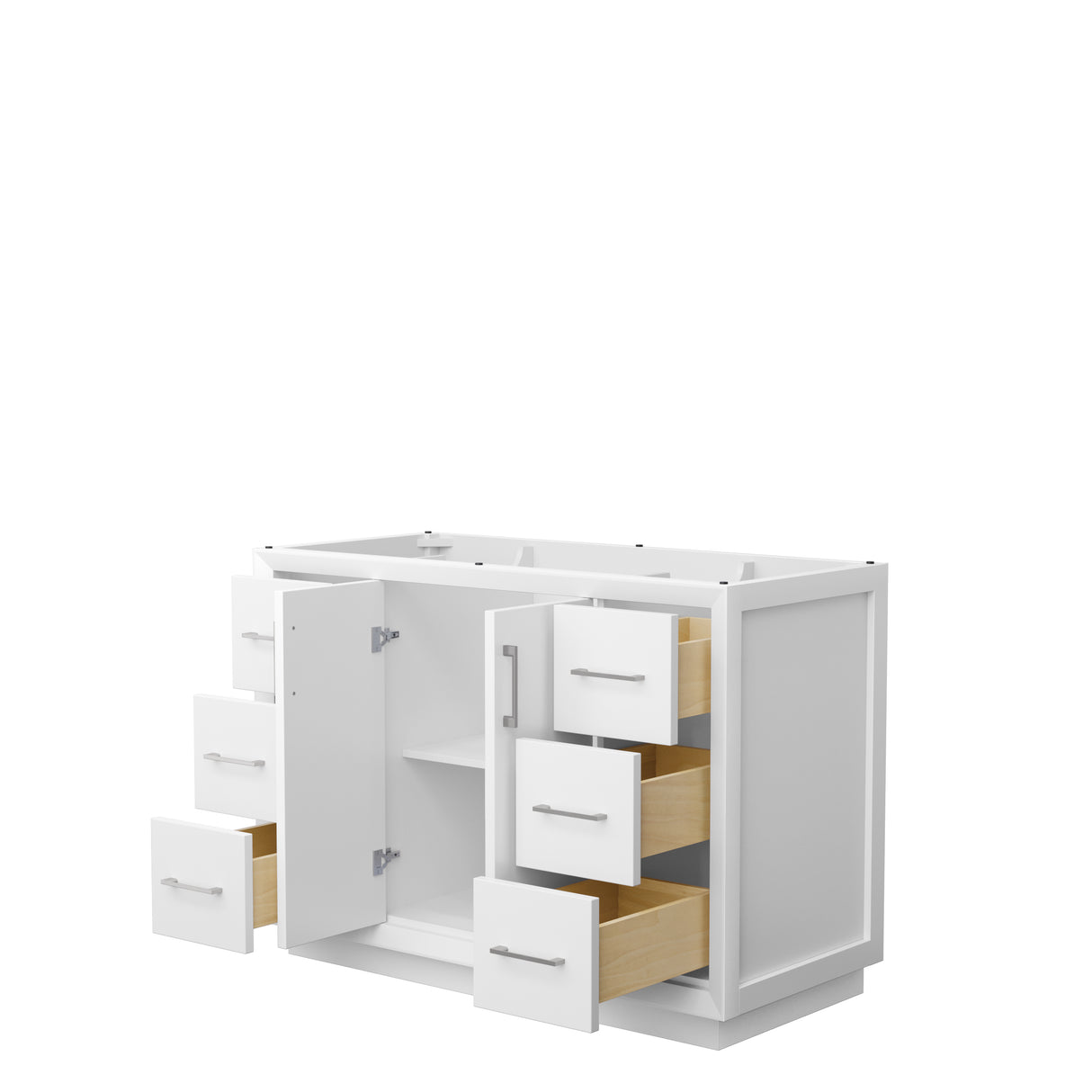 Strada 48 Inch Single Bathroom Vanity in White No Countertop No Sink Brushed Nickel Trim