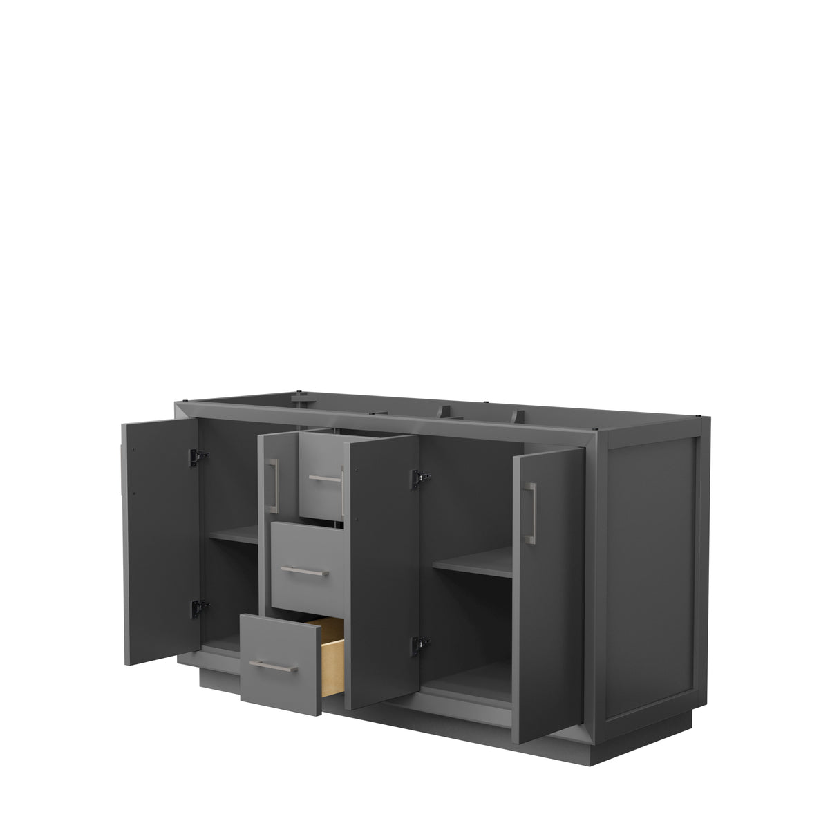 Strada 60 Inch Double Bathroom Vanity in Dark Gray No Countertop No Sink Brushed Nickel Trim