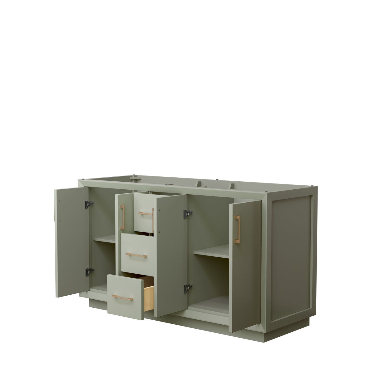 Strada 60 Inch Double Bathroom Vanity in Light Green No Countertop No Sink Satin Bronze Trim