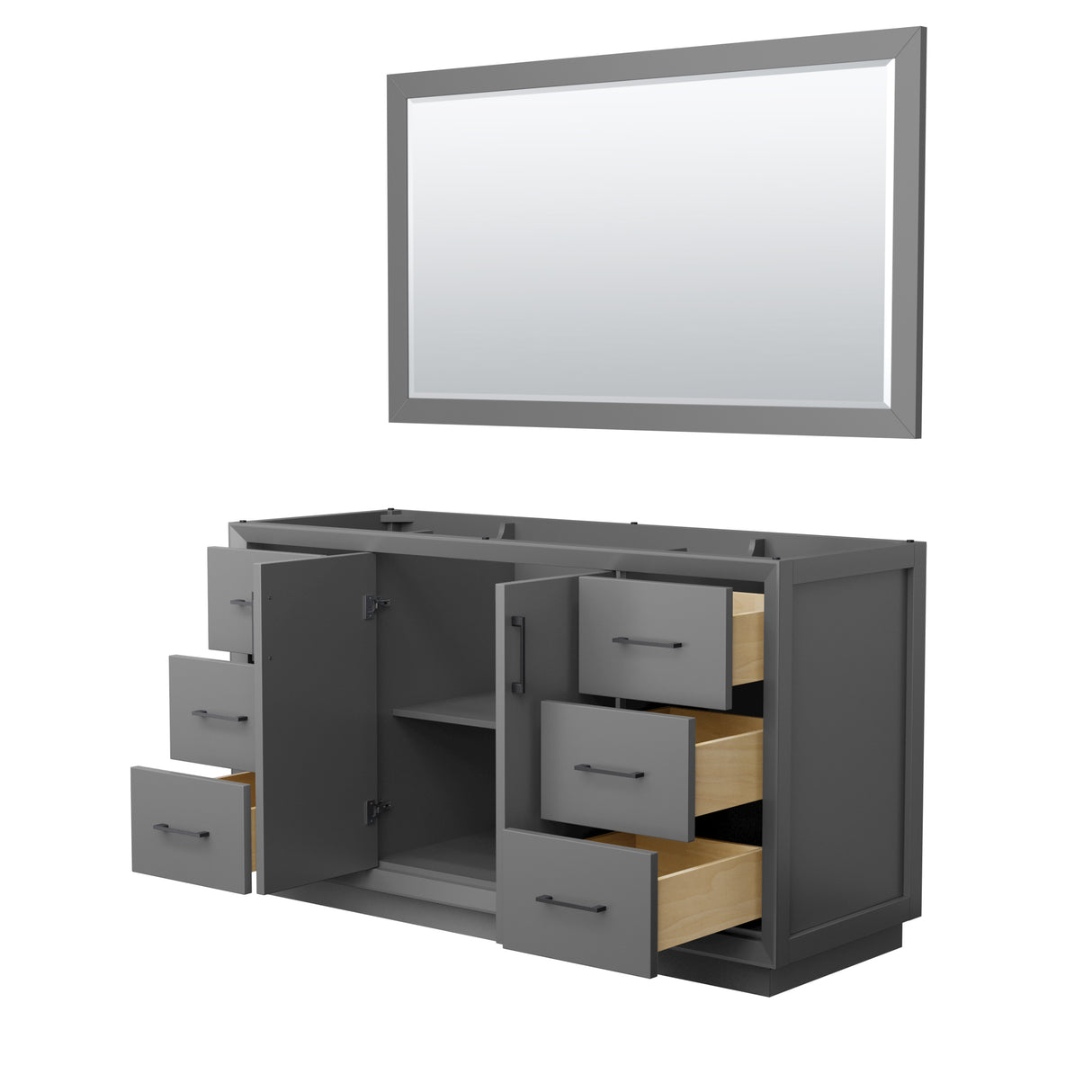 Strada 60 Inch Single Bathroom Vanity in Dark Gray No Countertop No Sink Matte Black Trim 58 Inch Mirror