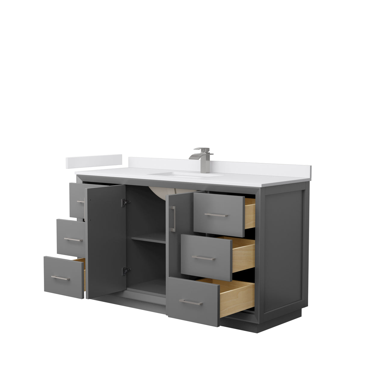 Strada 60 Inch Single Bathroom Vanity in Dark Gray White Cultured Marble Countertop Undermount Square Sink Brushed Nickel Trim