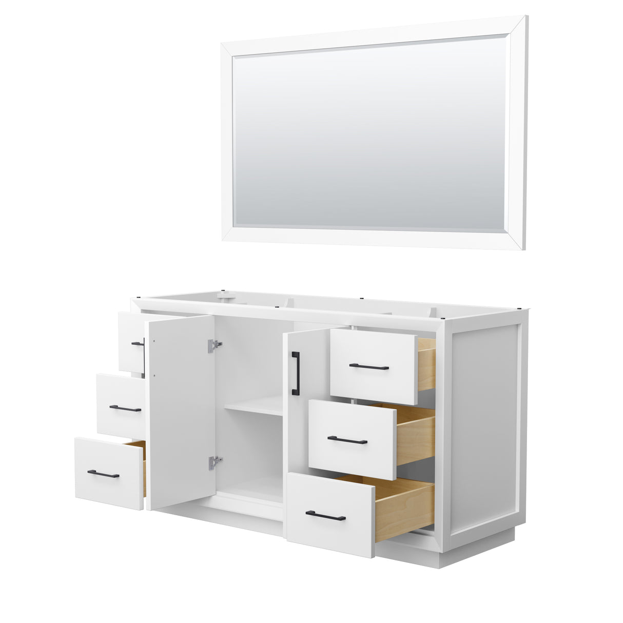 Strada 60 Inch Single Bathroom Vanity in White No Countertop No Sink Matte Black Trim 58 Inch Mirror