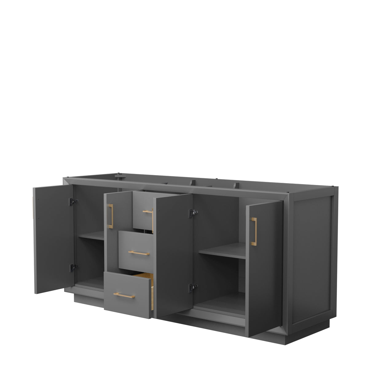 Strada 72 Inch Double Bathroom Vanity in Dark Gray No Countertop No Sink Satin Bronze Trim