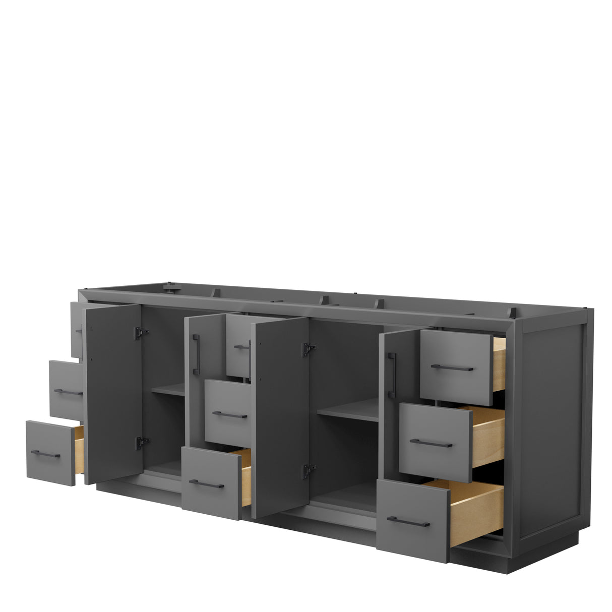 Strada 84 Inch Double Bathroom Vanity in Dark Gray No Countertop No Sink Matte Black Trim