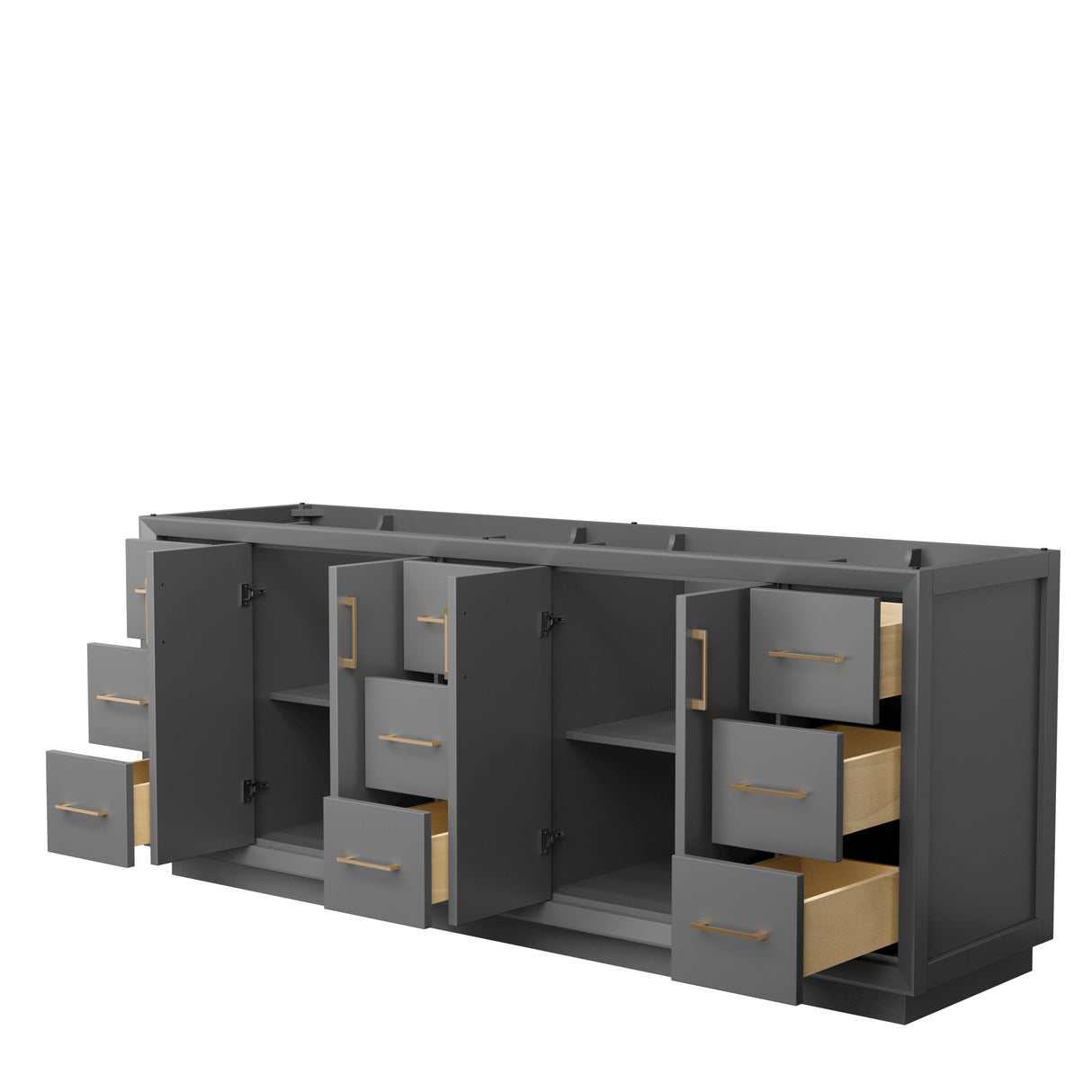 Strada 84 Inch Double Bathroom Vanity in Dark Gray No Countertop No Sink Satin Bronze Trim