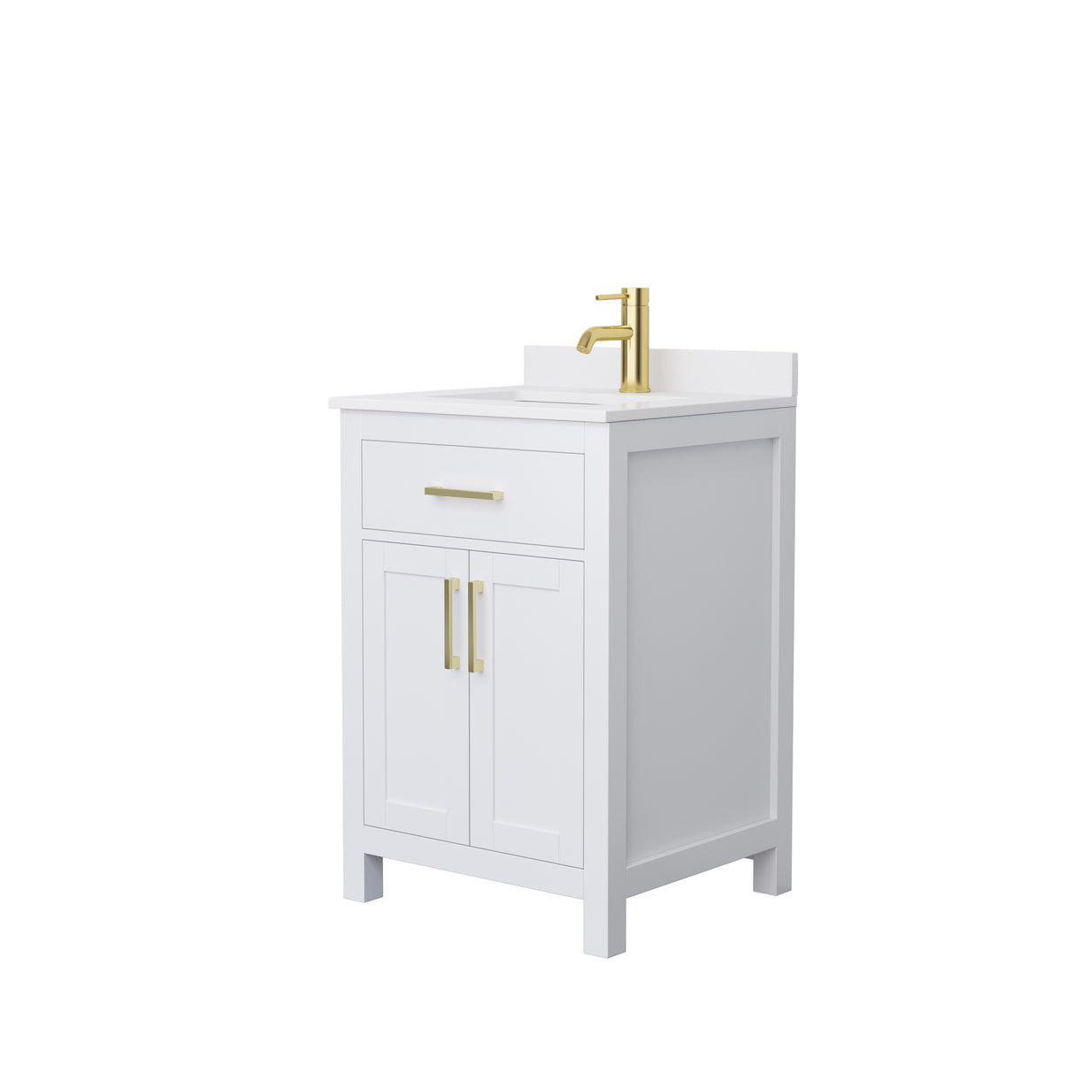 Beckett 24 Inch Single Bathroom Vanity in White White Cultured Marble Countertop Undermount Square Sink Brushed Gold Trim