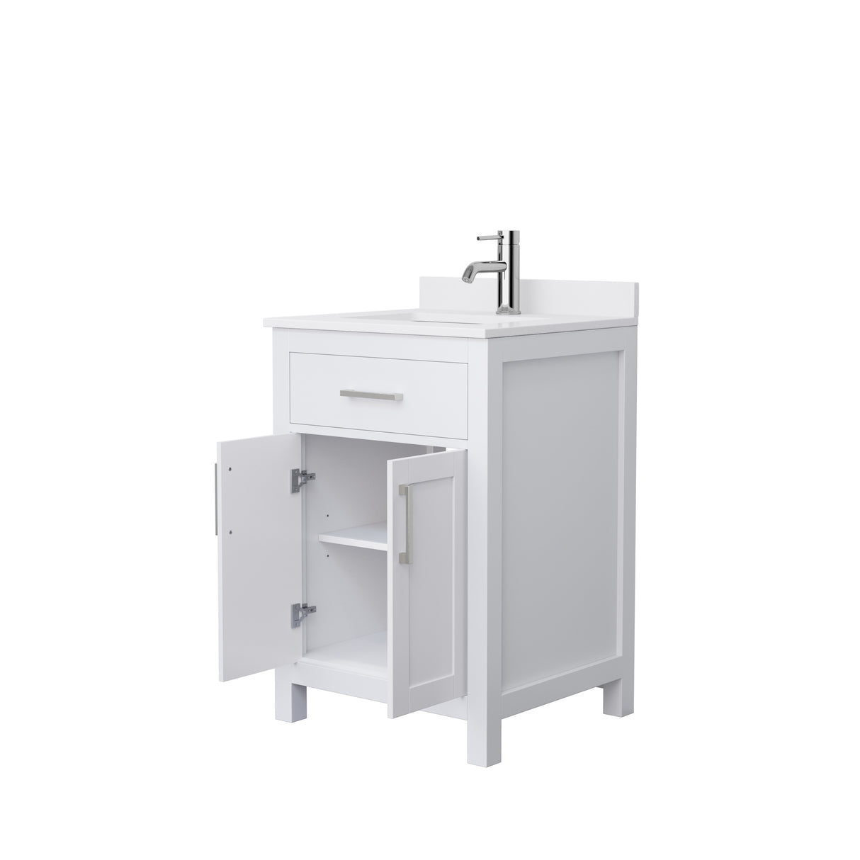 Beckett 24 Inch Single Bathroom Vanity in White White Cultured Marble Countertop Undermount Square Sink Brushed Nickel Trim