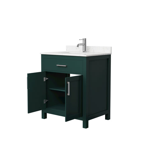 Beckett 30 Inch Single Bathroom Vanity in Green Carrara Cultured Marble Countertop Undermount Square Sink Brushed Nickel Trim