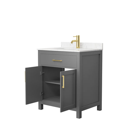 Beckett 30 Inch Single Bathroom Vanity in Dark Gray Carrara Cultured Marble Countertop Undermount Square Sink Brushed Gold Trim