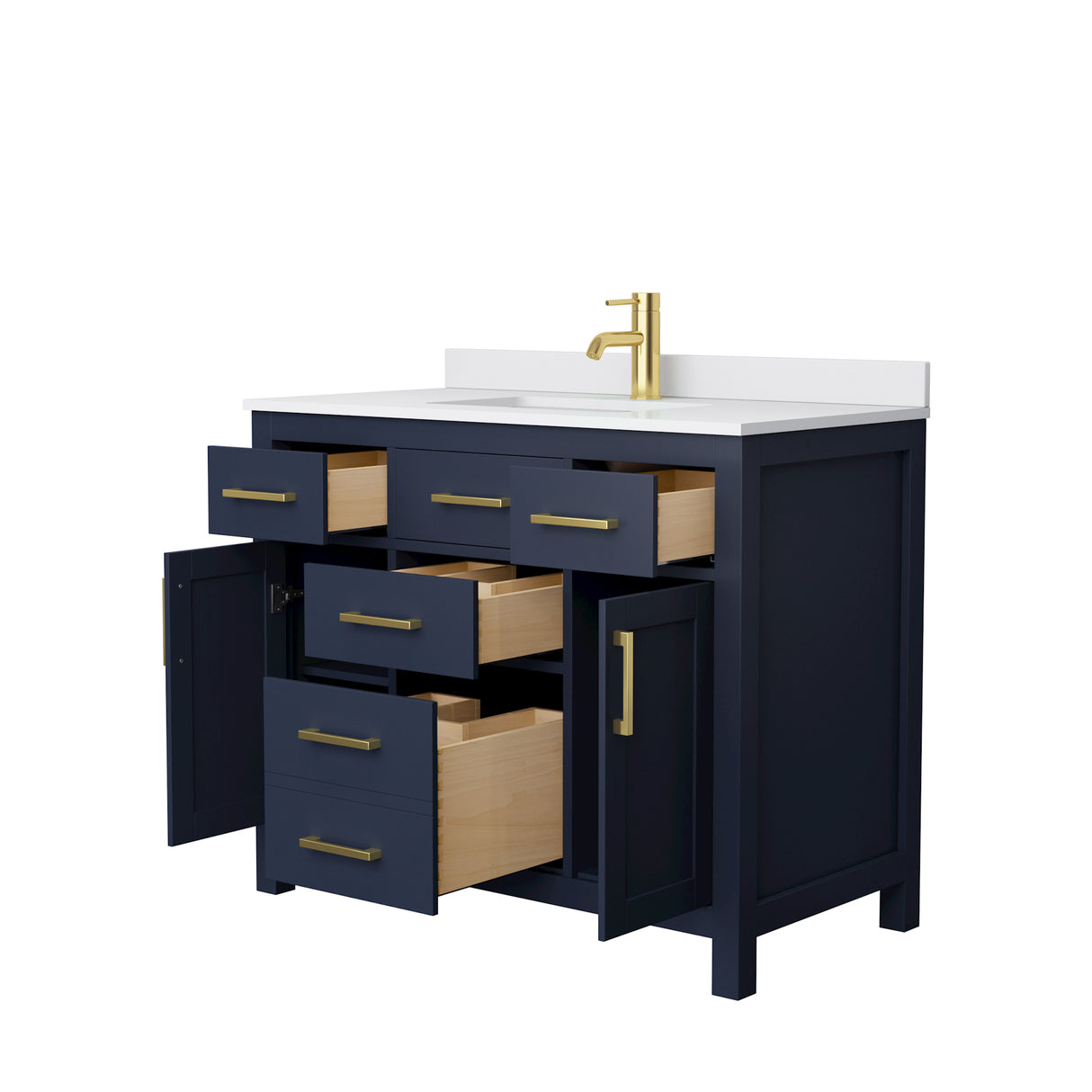 Beckett 42 Inch Single Bathroom Vanity in Dark Blue White Cultured Marble Countertop Undermount Square Sink No Mirror