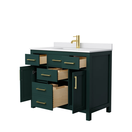 Beckett 42 Inch Single Bathroom Vanity in Green White Cultured Marble Countertop Undermount Square Sink Brushed Gold Trim