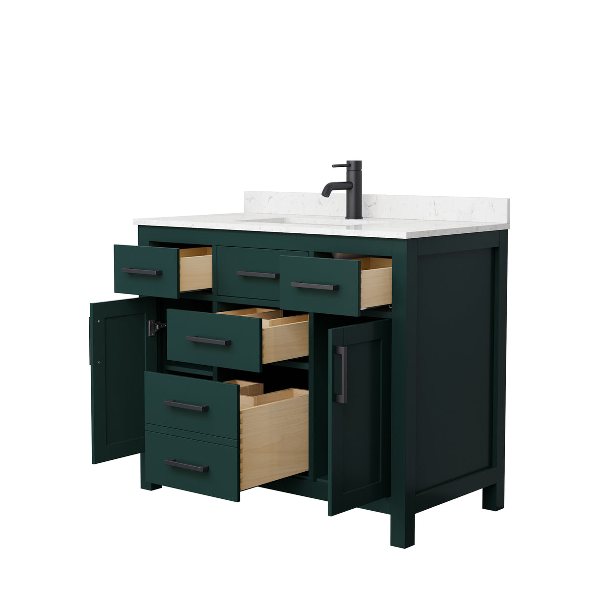 Beckett 42 Inch Single Bathroom Vanity in Green Carrara Cultured Marble Countertop Undermount Square Sink Matte Black Trim