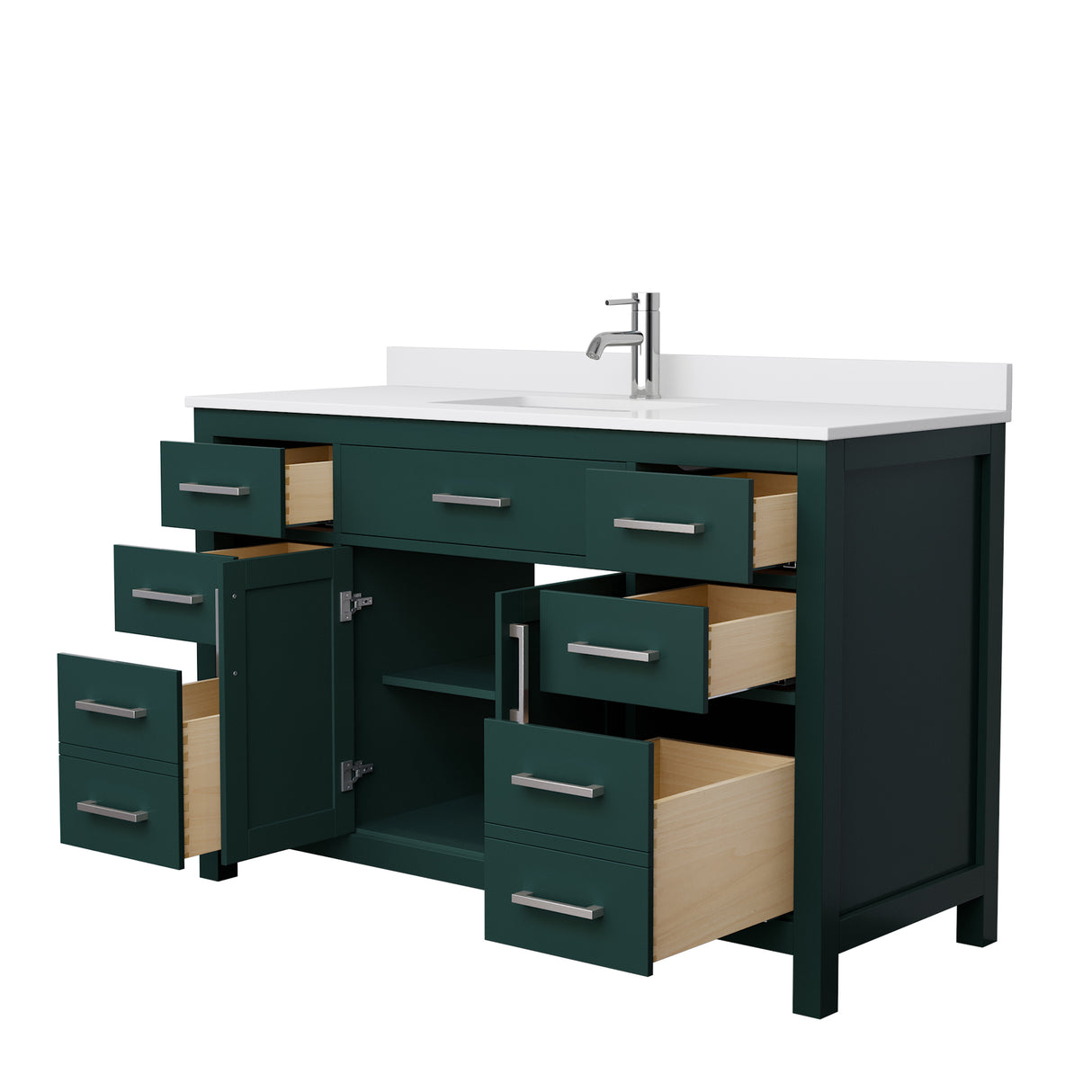 Beckett 54 Inch Single Bathroom Vanity in Green White Cultured Marble Countertop Undermount Square Sink Brushed Nickel Trim