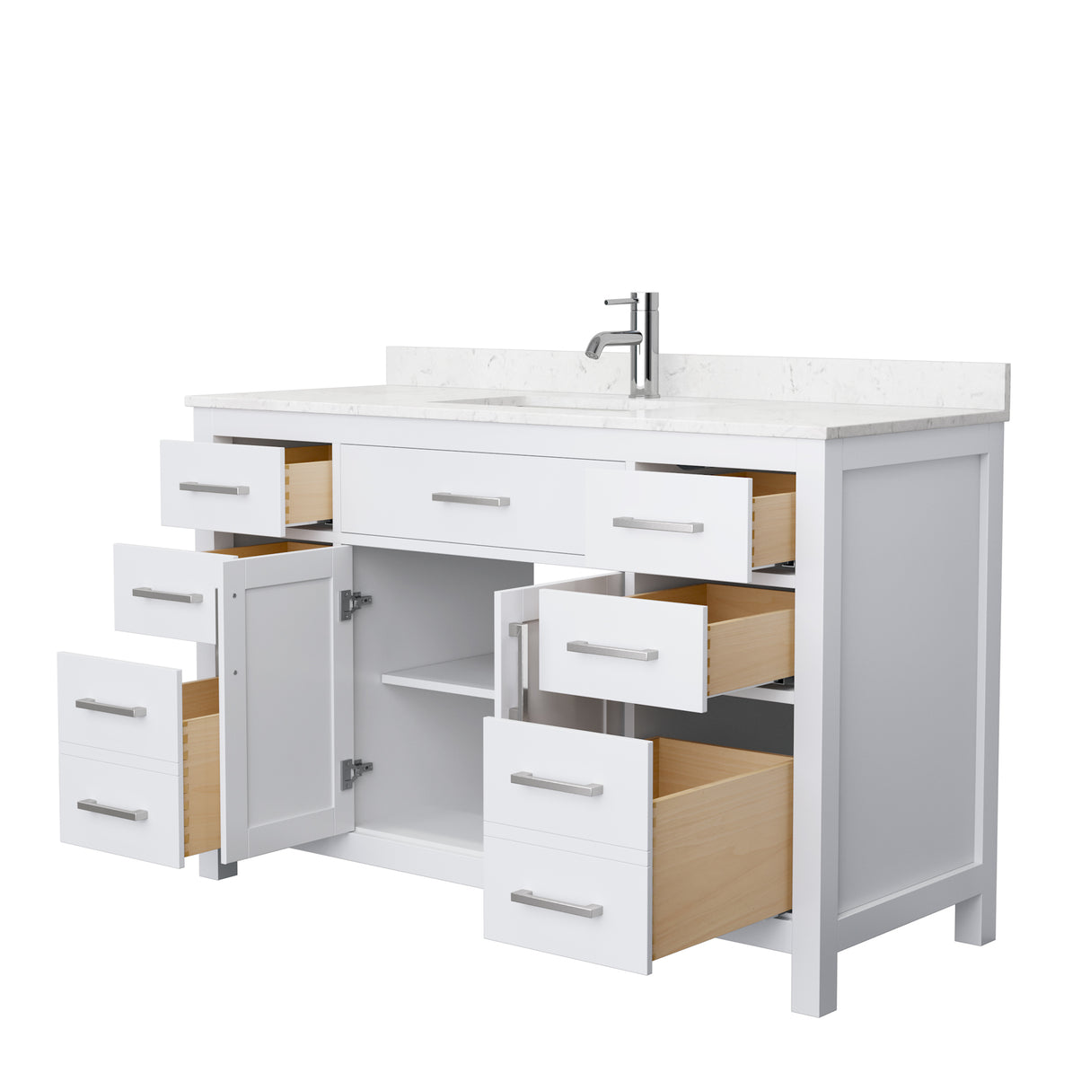Beckett 54 Inch Single Bathroom Vanity in White Carrara Cultured Marble Countertop Undermount Square Sink No Mirror