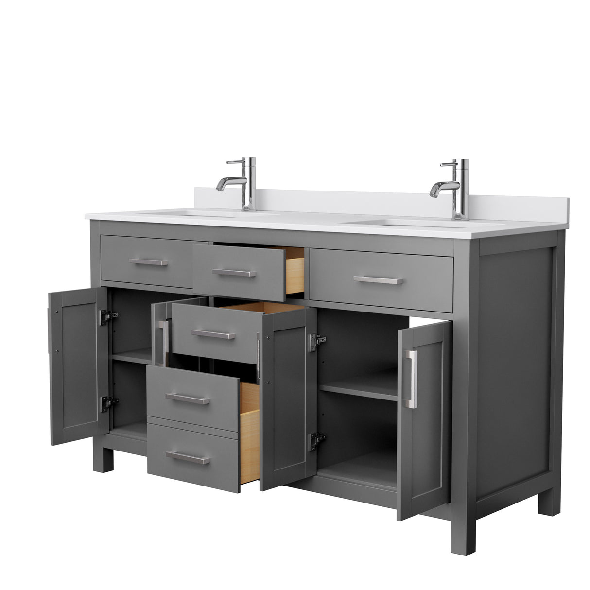 Beckett 60 Inch Double Bathroom Vanity in Dark Gray White Cultured Marble Countertop Undermount Square Sinks No Mirror