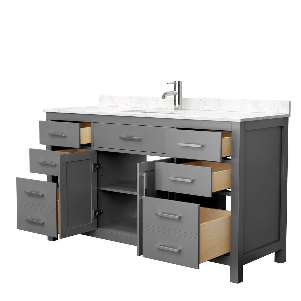 Beckett 60 Inch Single Bathroom Vanity in Dark Gray Carrara Cultured Marble Countertop Undermount Square Sink No Mirror