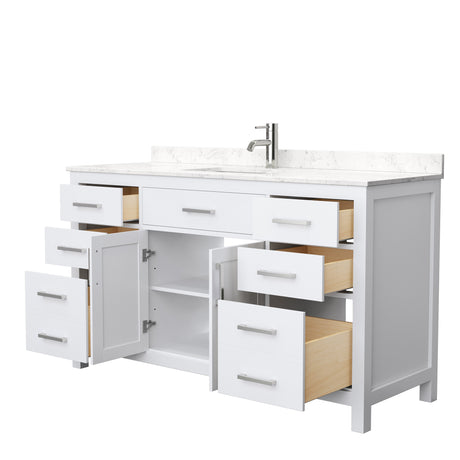 Beckett 60 Inch Single Bathroom Vanity in White Carrara Cultured Marble Countertop Undermount Square Sink No Mirror