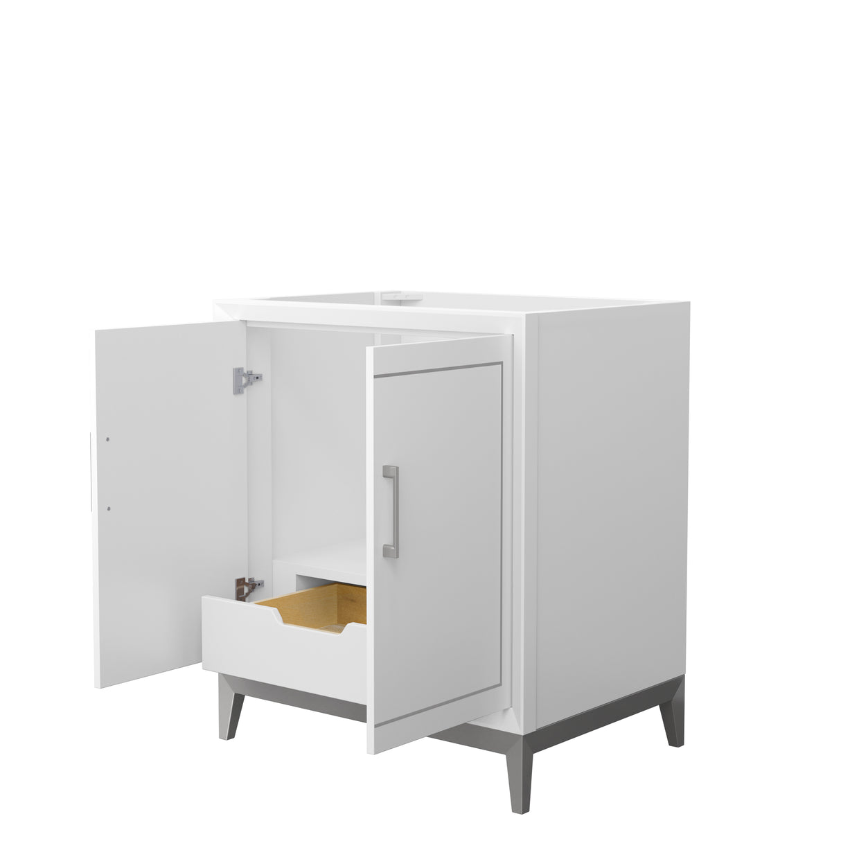 Marlena 30 Inch Single Bathroom Vanity in White No Countertop No Sink Brushed Nickel Trim