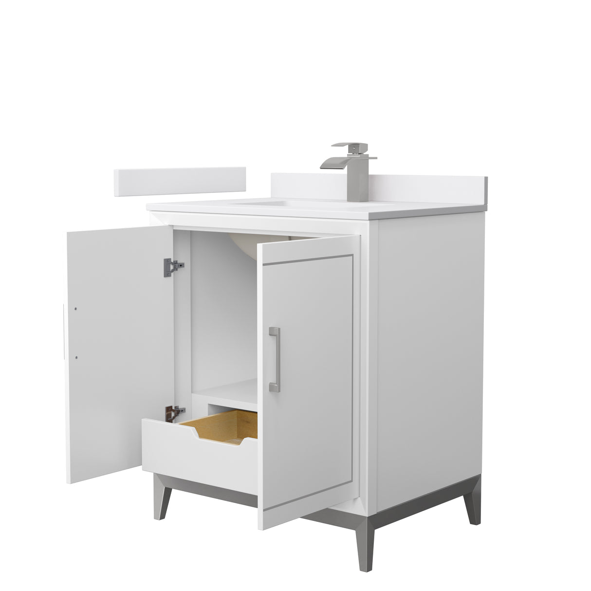Marlena 30 Inch Single Bathroom Vanity in White White Cultured Marble Countertop Undermount Square Sink Brushed Nickel Trim