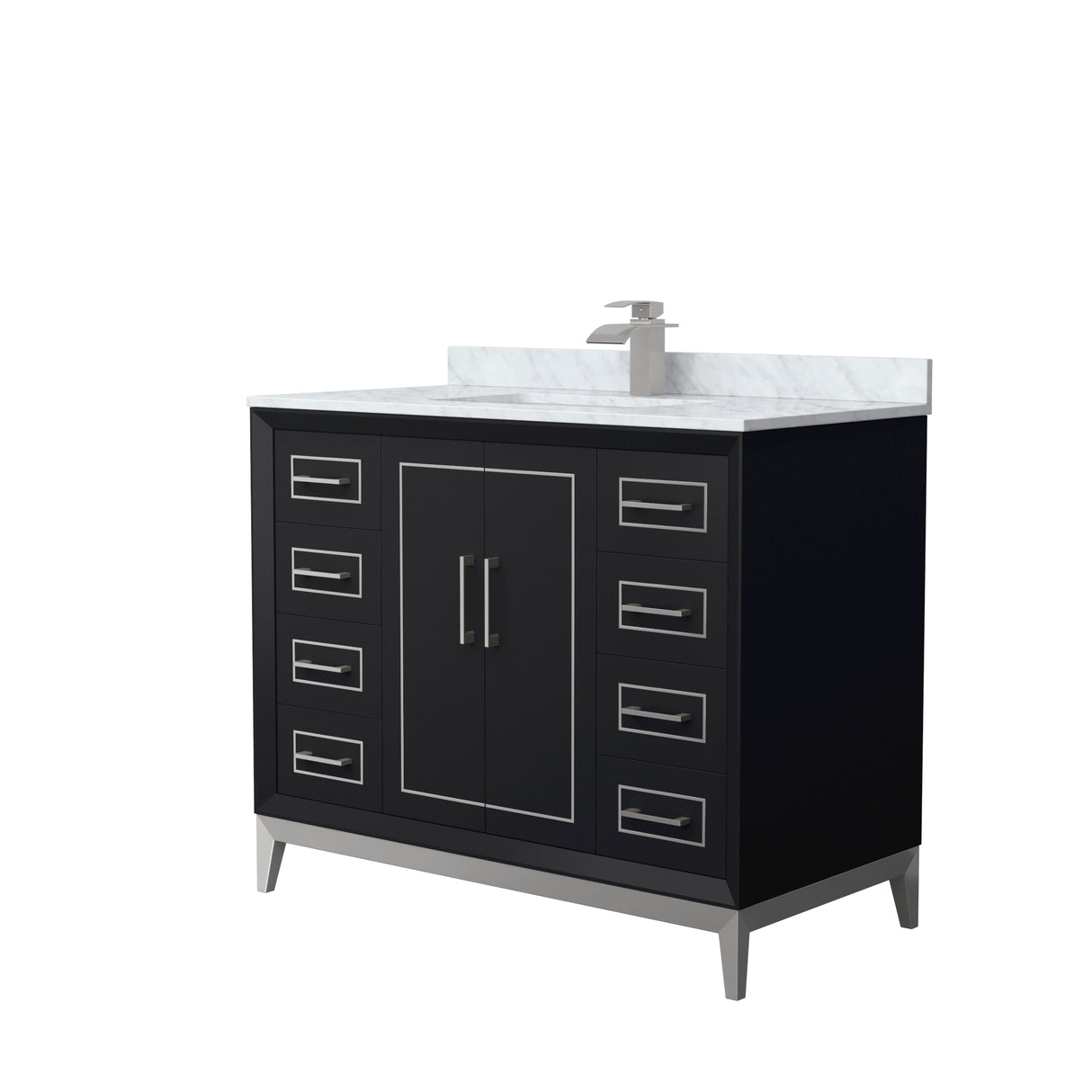 Marlena 42 Inch Single Bathroom Vanity in Black White Carrara Marble Countertop Undermount Square Sink Brushed Nickel Trim