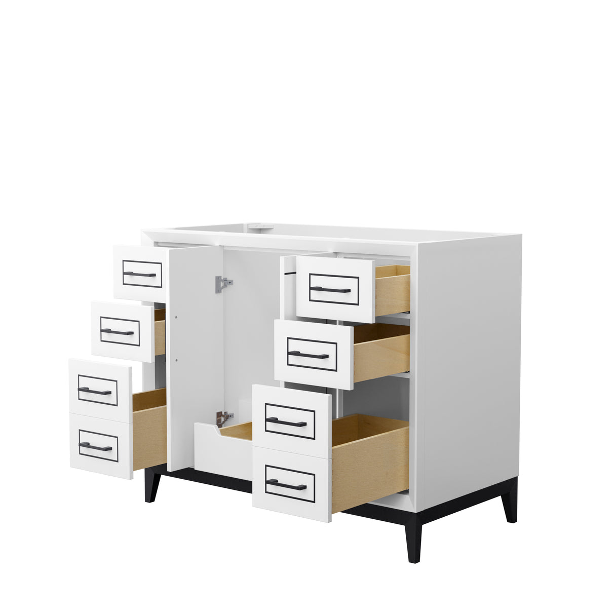 Marlena 42 Inch Single Bathroom Vanity in White No Countertop No Sink Matte Black Trim