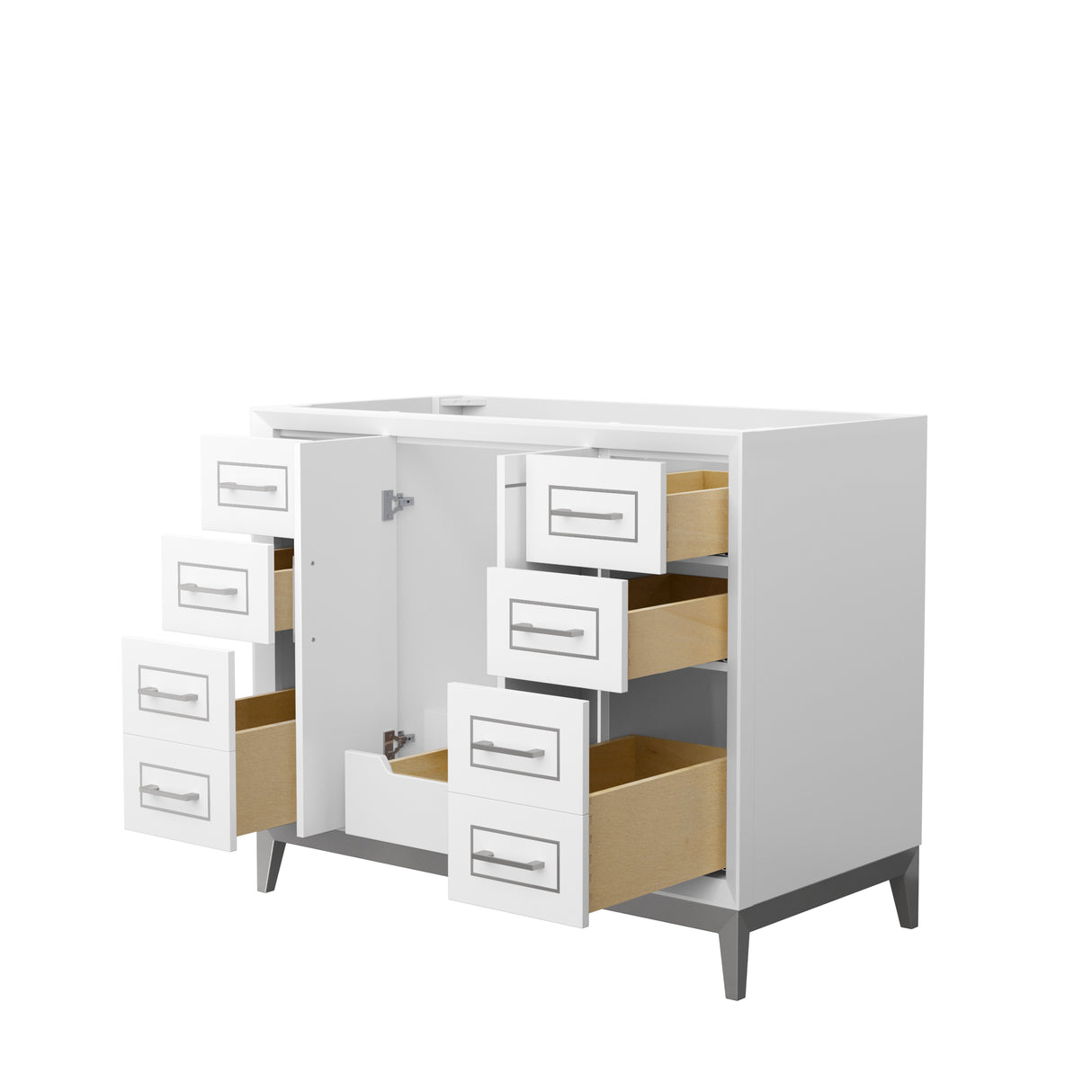 Marlena 42 Inch Single Bathroom Vanity in White No Countertop No Sink Brushed Nickel Trim