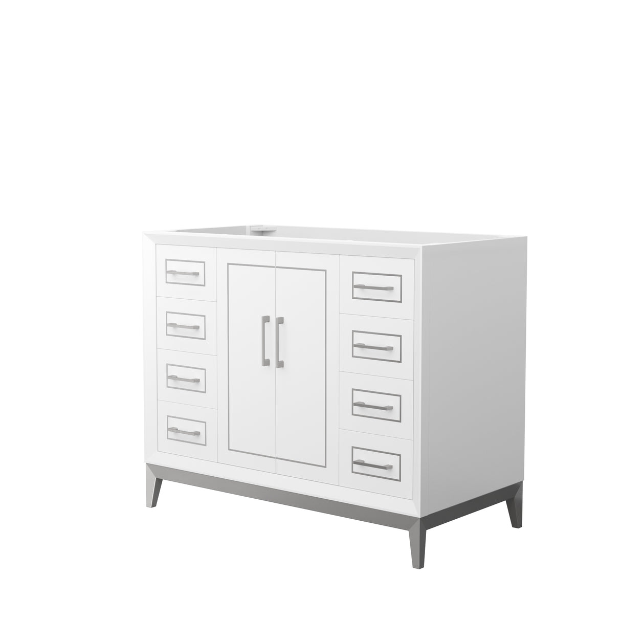 Marlena 42 Inch Single Bathroom Vanity in White No Countertop No Sink Brushed Nickel Trim
