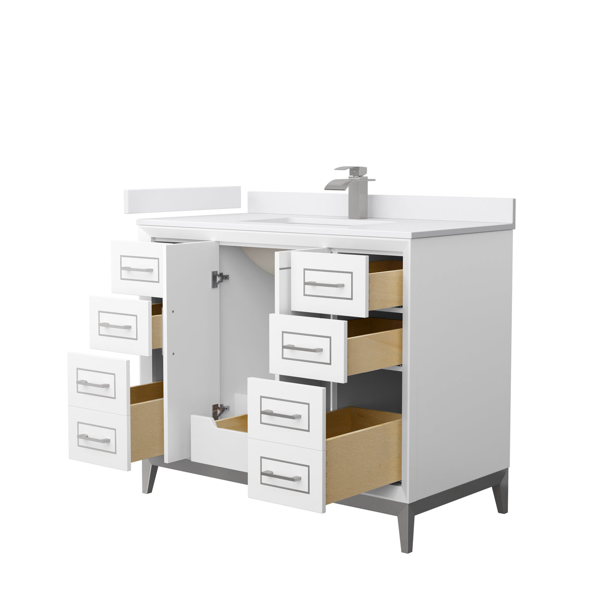 Marlena 42 Inch Single Bathroom Vanity in White White Cultured Marble Countertop Undermount Square Sink Brushed Nickel Trim