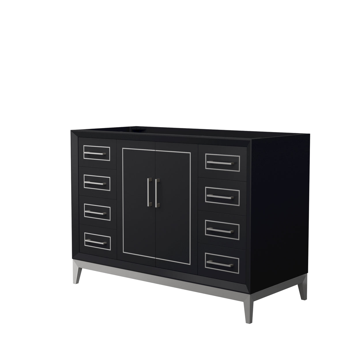 Marlena 48 Inch Single Bathroom Vanity in Black No Countertop No Sink Brushed Nickel Trim