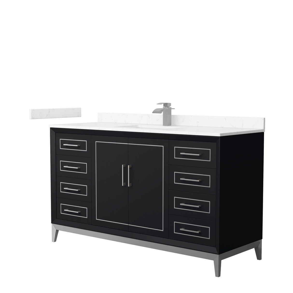 Marlena 60 Inch Single Bathroom Vanity in Black Carrara Cultured Marble Countertop Undermount Square Sink Brushed Nickel Trim