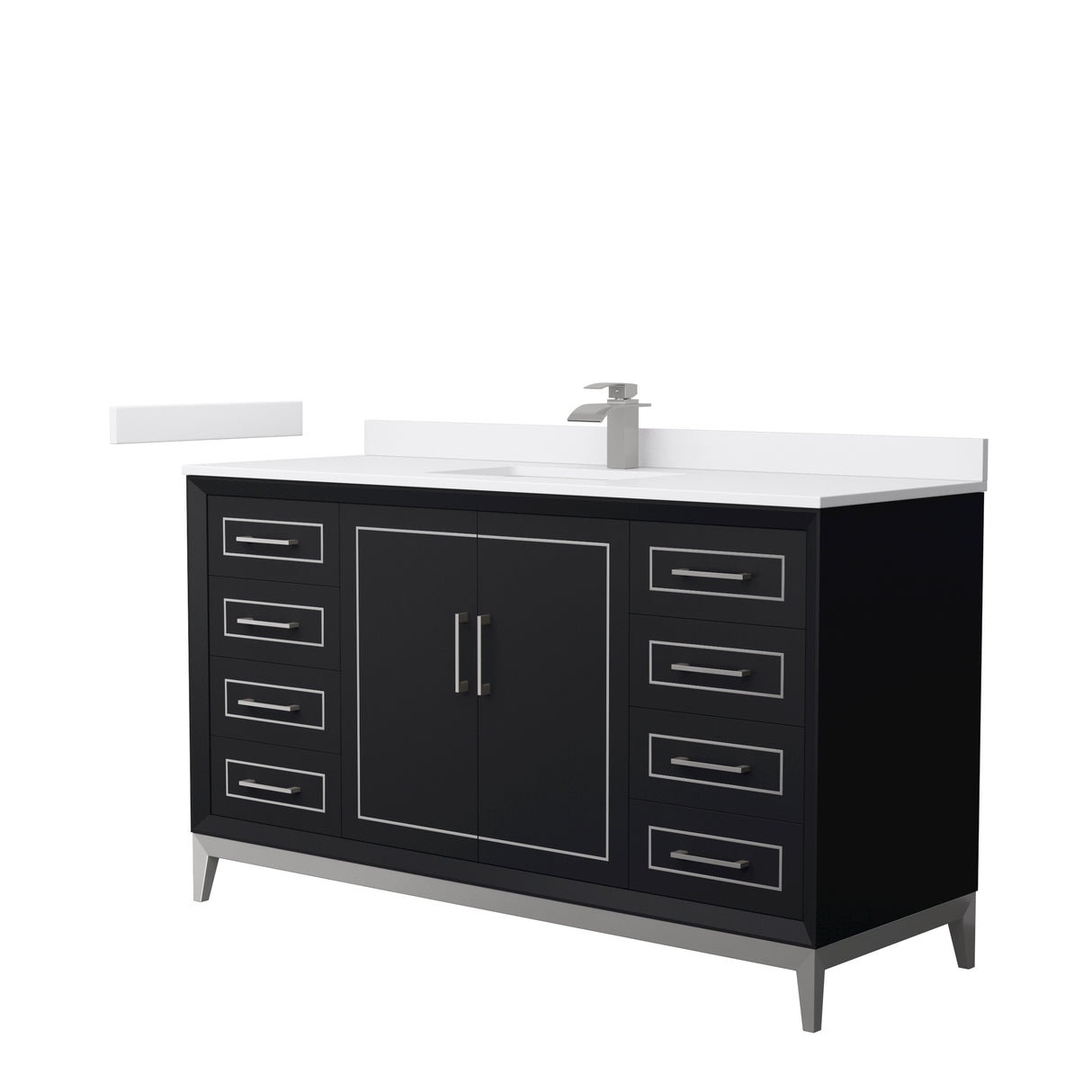 Marlena 60 Inch Single Bathroom Vanity in Black White Cultured Marble Countertop Undermount Square Sink Brushed Nickel Trim