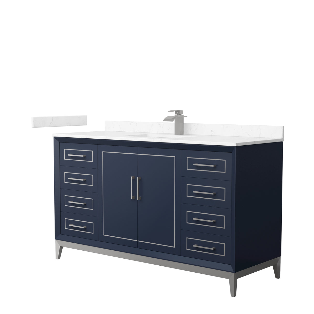 Marlena 60 Inch Single Bathroom Vanity in Dark Blue Carrara Cultured Marble Countertop Undermount Square Sink Brushed Nickel Trim