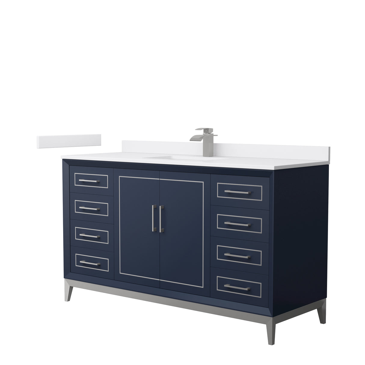 Marlena 60 Inch Single Bathroom Vanity in Dark Blue White Cultured Marble Countertop Undermount Square Sink Brushed Nickel Trim