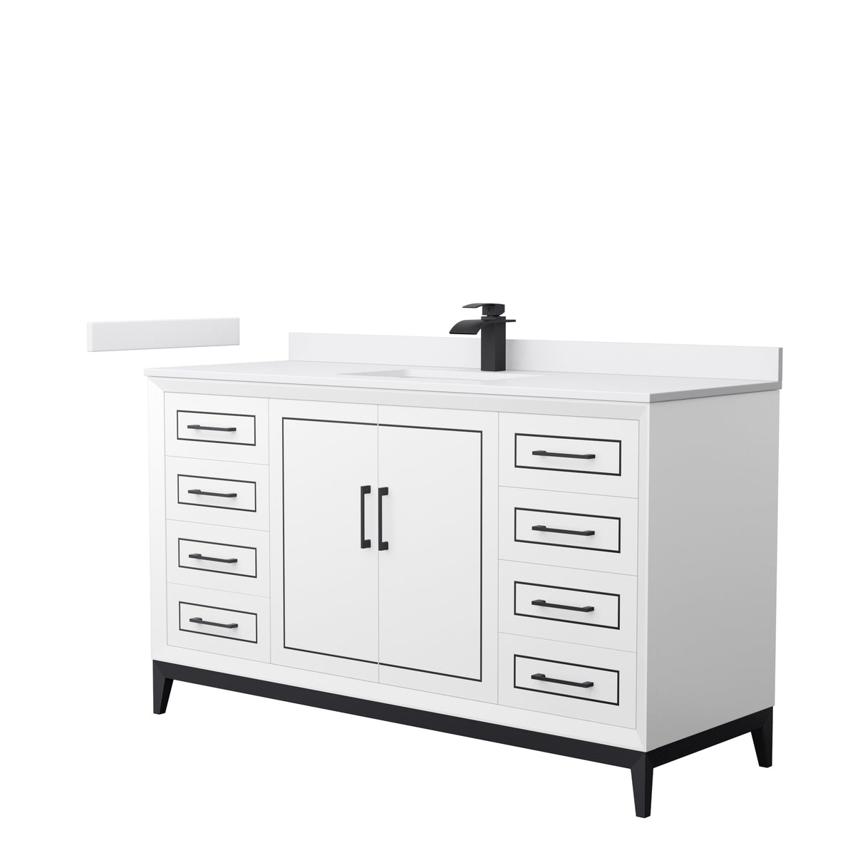 Marlena 60 Inch Single Bathroom Vanity in White White Cultured Marble Countertop Undermount Square Sink Matte Black Trim