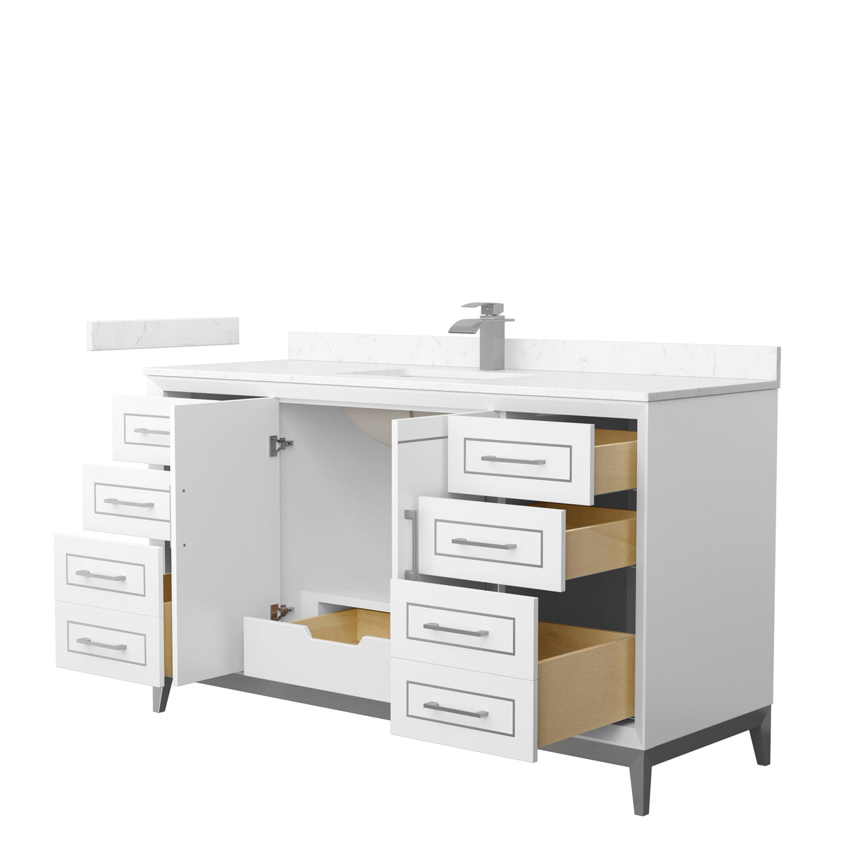 Marlena 60 Inch Single Bathroom Vanity in White Carrara Cultured Marble Countertop Undermount Square Sink Brushed Nickel Trim