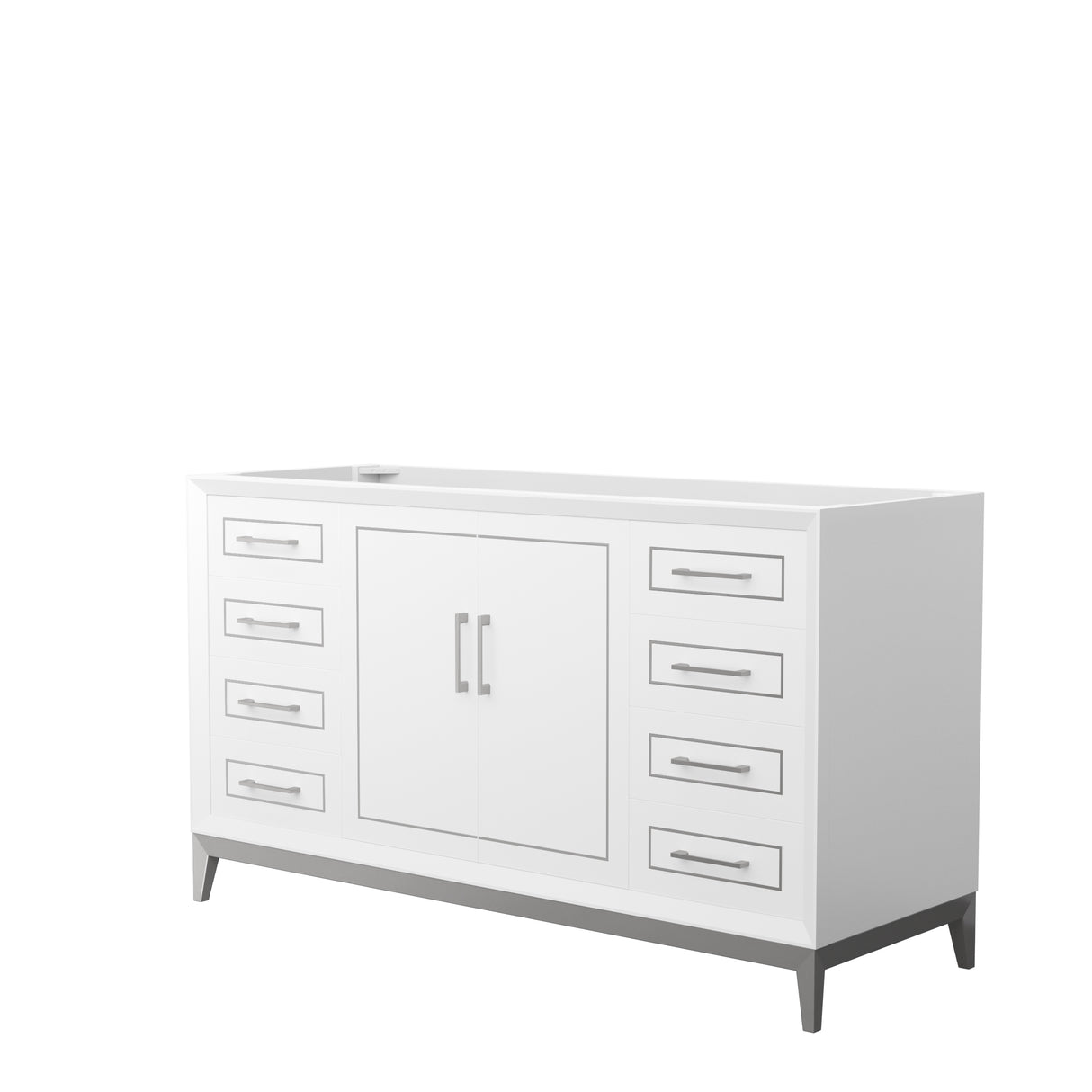 Marlena 60 Inch Single Bathroom Vanity in White No Countertop No Sink Brushed Nickel Trim
