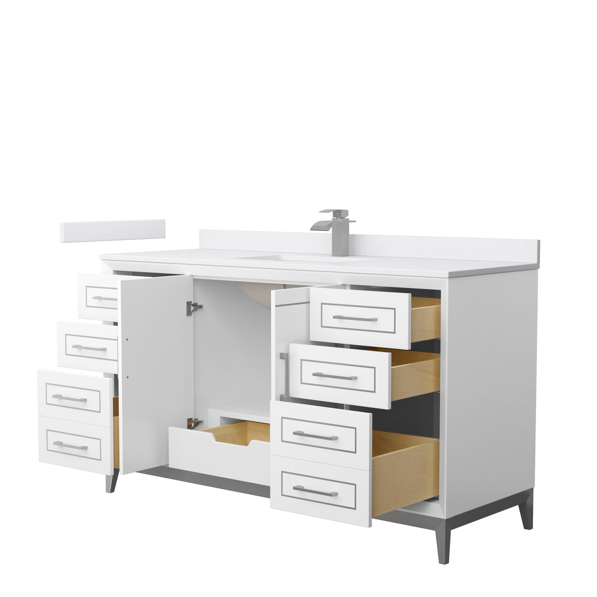Marlena 60 Inch Single Bathroom Vanity in White White Cultured Marble Countertop Undermount Square Sink Brushed Nickel Trim
