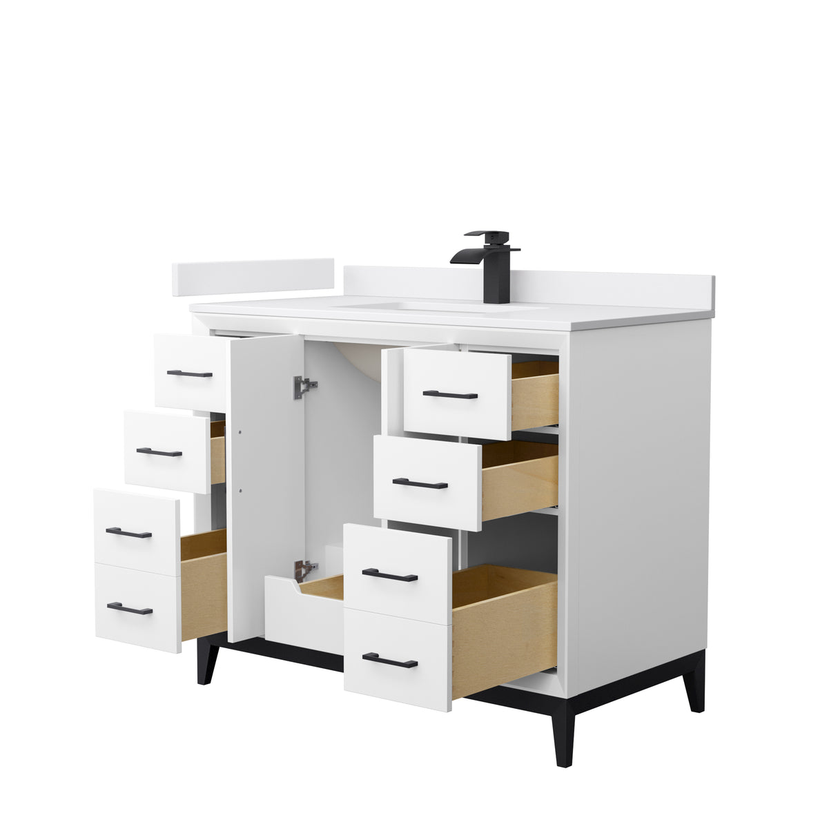Amici 42 Inch Single Bathroom Vanity in White White Cultured Marble Countertop Undermount Square Sink Matte Black Trim