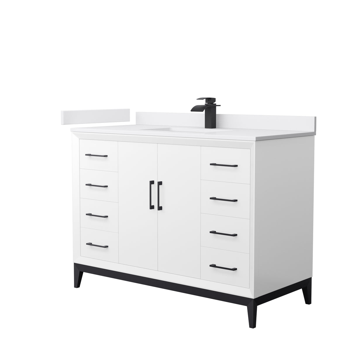 Amici 48 Inch Single Bathroom Vanity in White White Cultured Marble Countertop Undermount Square Sink Matte Black Trim
