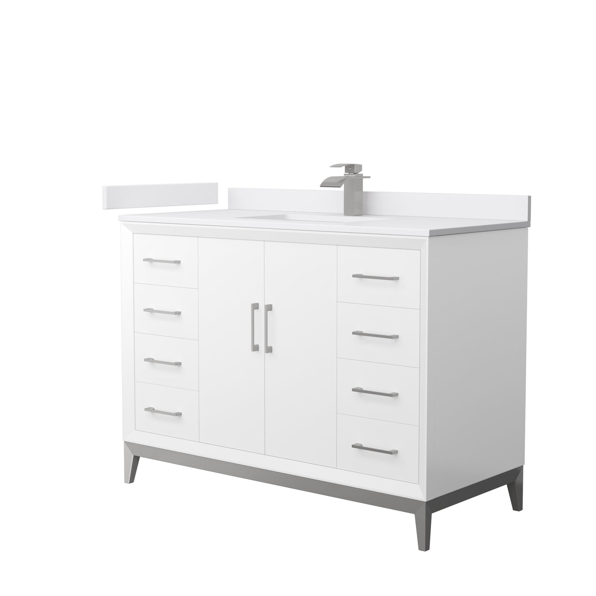 Amici 48 Inch Single Bathroom Vanity in White White Cultured Marble Countertop Undermount Square Sink Brushed Nickel Trim