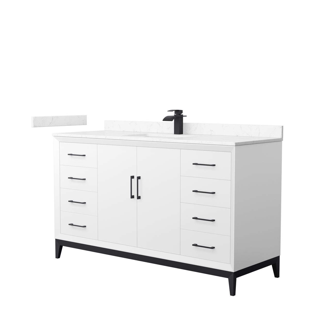 Amici 60 Inch Single Bathroom Vanity in White Carrara Cultured Marble Countertop Undermount Square Sink Matte Black Trim