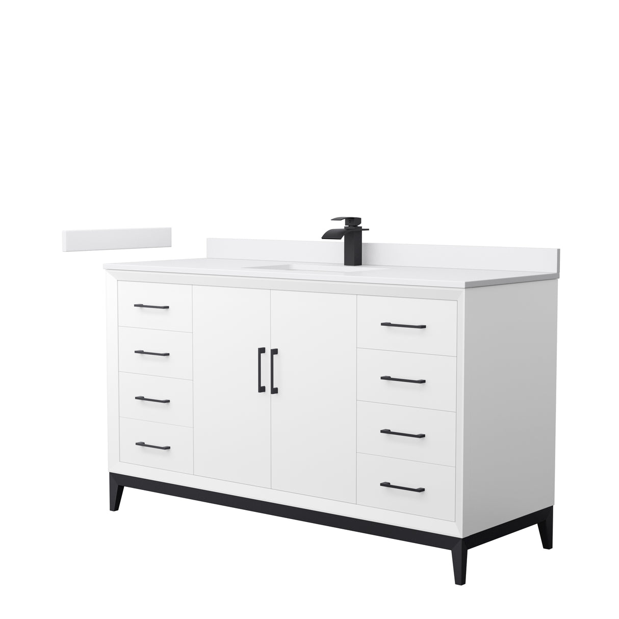 Amici 60 Inch Single Bathroom Vanity in White White Cultured Marble Countertop Undermount Square Sink Matte Black Trim