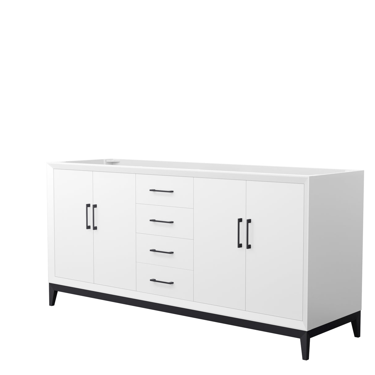 Amici 72 Inch Double Bathroom Vanity in White No Countertop No Sink Matte Black Trim