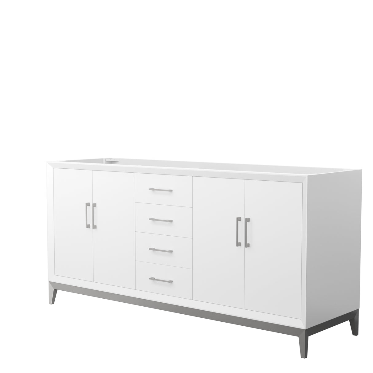 Amici 72 Inch Double Bathroom Vanity in White No Countertop No Sink Brushed Nickel Trim