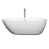 Melissa 65 Inch Freestanding Bathtub in White with Floor Mounted Faucet Drain and Overflow Trim in Polished Chrome