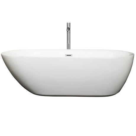 Melissa 71 Inch Freestanding Bathtub in White with Floor Mounted Faucet Drain and Overflow Trim in Polished Chrome