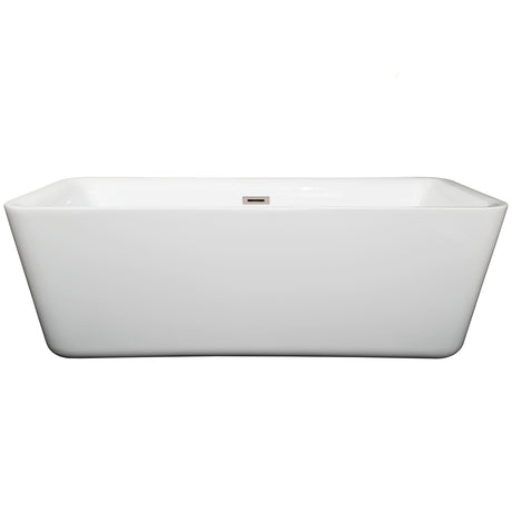 Emily 69 Inch Freestanding Bathtub in White with Brushed Nickel Drain and Overflow Trim