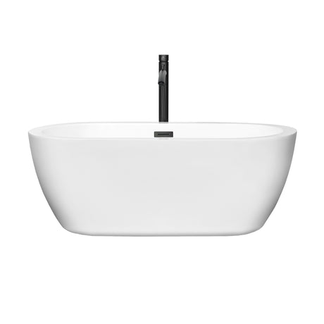 Soho 60 Inch Freestanding Bathtub in White with Floor Mounted Faucet Drain and Overflow Trim in Matte Black